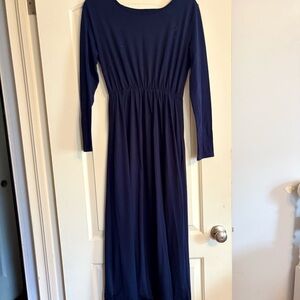 Navy Blue Long Sleeve Maxi Dress